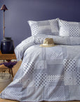 Cumbus Gri Mavi Patchwork %100 Pamuklu Nevresim Seti