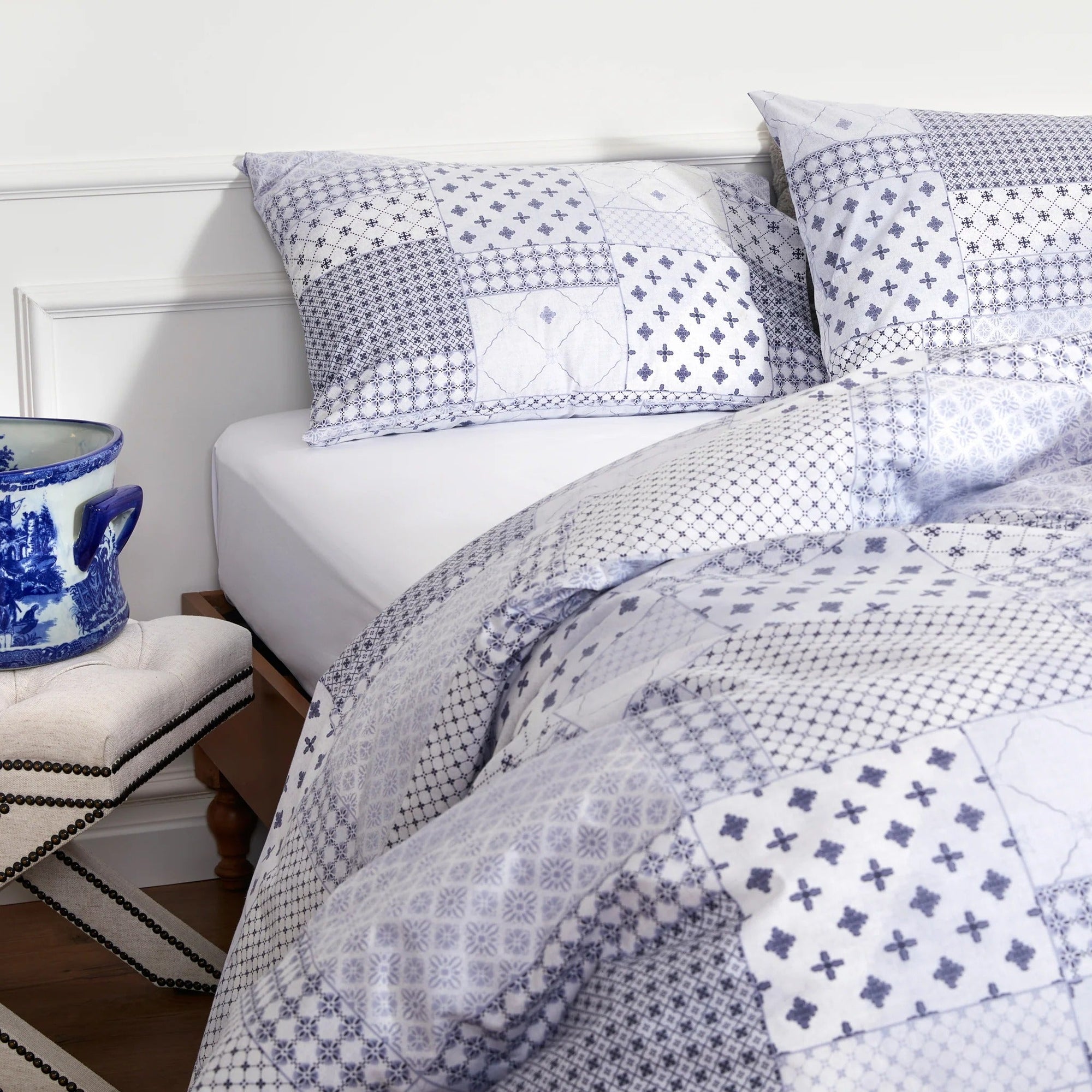 Cumbus Gri Mavi Patchwork %100 Pamuklu Nevresim Seti