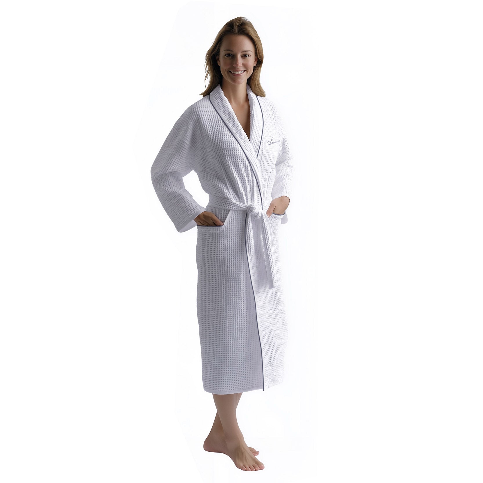 beyaz waffle pike bornoz unisex kimono spa banyo bornozu